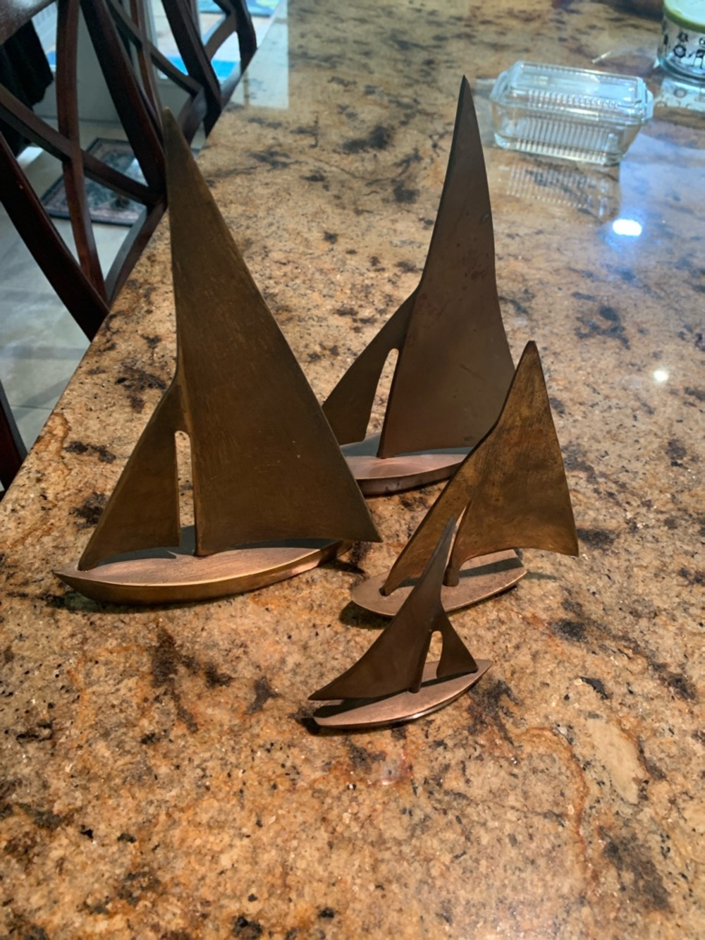 Vintage mid century modern brass sail boats set of 4
